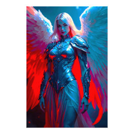 Himmlische Engelsschönheit in silberner Rüstung Fotodruck