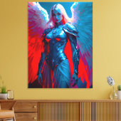 Himmlische Engelsschönheit in silberner Rüstung Leinwanddruck (Insitu (Wohnzimmer))