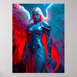 Himmlische Engelsschönheit in silberner Rüstung Poster