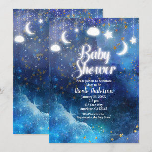 Himmlische Fantasy Gold Sterne & Glow Baby Shower Einladung