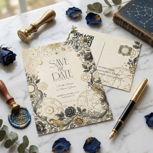 Himmlische Florale Vintage-Hochzeit QR Save The Da Postkarte