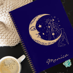 Himmlische Frau Mond & Sterne, Boho, elegantes Gol Notizblock