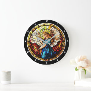 Himmlische Gnade Buntglas-Engel-Wand Große Wanduhr