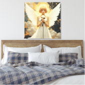 Himmlische Gnade | Hübscher Engel und Rose  Leinwanddruck (Insitu (Schlafzimmer))