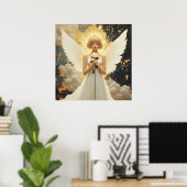 Himmlische Gnade Schöner Engel und Rose   Poster (Heimbüro)