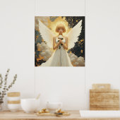 Himmlische Gnade Schöner Engel und Rose   Poster (Küche)