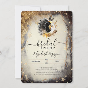 Himmlische Gold Sterne Monde Dunkle Braut Luncheon Einladung