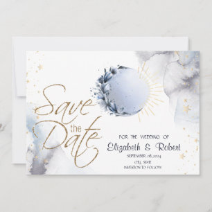 Himmlische goldene Sonne,blauer Mond,Sterne Save The Date