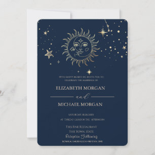 Himmlische Goldene Sonne und Mond Hochzeit Einladung
