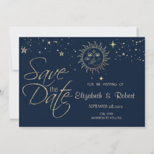 Himmlische goldene Sonne und Mond Save The Date