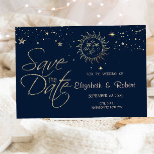Himmlische goldene Sonne und Mond Save The Date