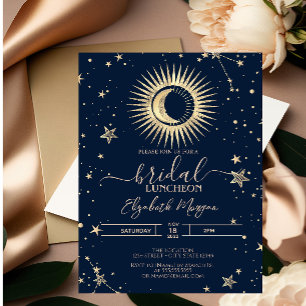 Himmlische goldene Sonne und Mond Sterne Braut-Lun Einladung