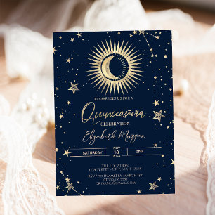 Himmlische Goldene Sonne Und Mond Sterne Quinceane Einladung