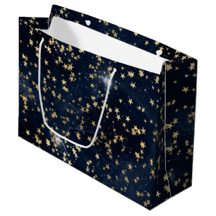 Himmlische goldene Sterne auf navyblauem Galaxiehi Große Geschenktüte