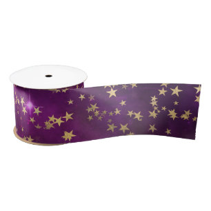 Himmlische goldene Sterne auf rosa Galaxie-Hinterg Satinband