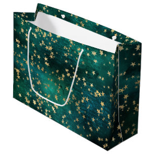 Himmlische goldene Sterne auf tealgalaktischem Hin Große Geschenktüte