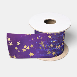 Himmlische goldene Sterne auf violettem Galaxiehin Satinband
