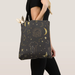 Himmlische goldene Sterne, Mond & Sternbilder Tasche