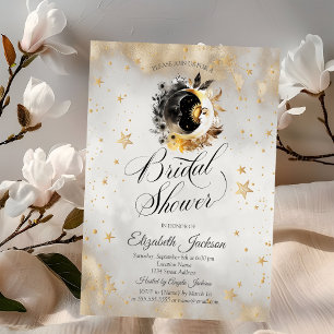 Himmlische Goldene Sterne Monde Blumen Brautparty Einladung