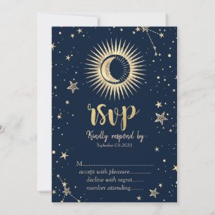 Himmlische Goldsonne und Mondsterne RSVP Einladung