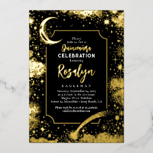 Himmlische Goldsterne und Mondnacht Quinceanera  Folieneinladung