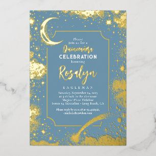 Himmlische Goldsterne und Mondnacht Quinceanera  Folieneinladung