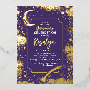 Himmlische Goldsterne und Mondnacht Quinceanera Folieneinladung