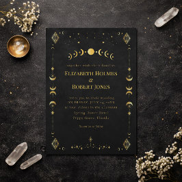 Himmlische gotische schwarze und goldene Hochzeits Einladung