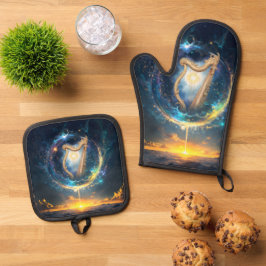 Himmlische Harfe der mondgebundenen Himmel.  Ofenhandschuh & Topflappen-Set