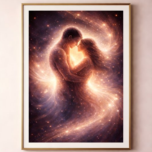 Himmlische Hingabe – Abstrakte Kosmische Paarkunst Poster