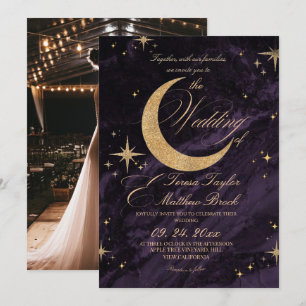 Himmlische Hochzeit in Lila und Gold Einladung