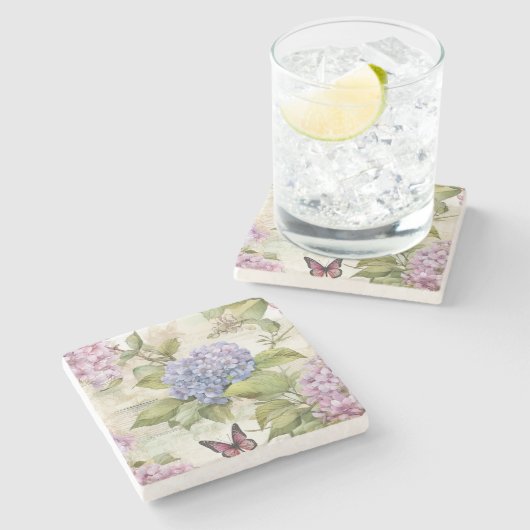 Himmlische Hydrangea Harmonie Steinuntersetzer (Seitenansicht)