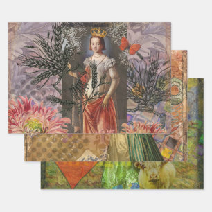 Himmlische Jungfrau-Göttin-Collage: Vintage-Himmel Geschenkpapier Set