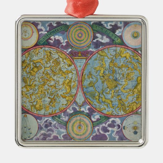 Himmlische Karte der Planeten Silbernes Ornament (Vorne)