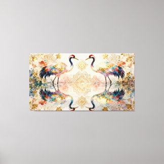 Himmlische Kraniche in Harmonie - Wasserfarben  Leinwanddruck