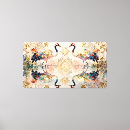 Himmlische Kraniche in Harmonie - Wasserfarben Leinwanddruck (Vorderseite)