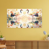 Himmlische Kraniche in Harmonie - Wasserfarben Leinwanddruck (Insitu (Wohnzimmer))