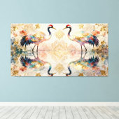 Himmlische Kraniche in Harmonie - Wasserfarben Leinwanddruck (Insitu (Holzboden))