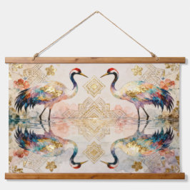 Himmlische Kraniche in Harmonie - Wasserfarben  Wandteppich Mit Holzrahmen