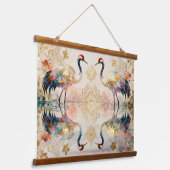 Himmlische Kraniche in Harmonie - Wasserfarben Wandteppich Mit Holzrahmen (Gewinkelt)