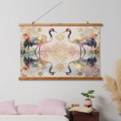 Himmlische Kraniche in Harmonie - Wasserfarben Wandteppich Mit Holzrahmen (Schlafzimmer)