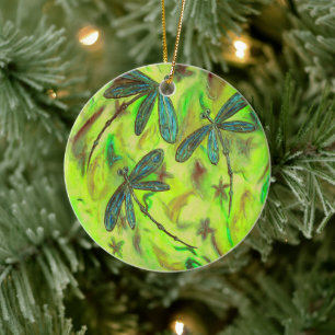 Himmlische Libellen auf einem Sternenhimmel Keramik Ornament