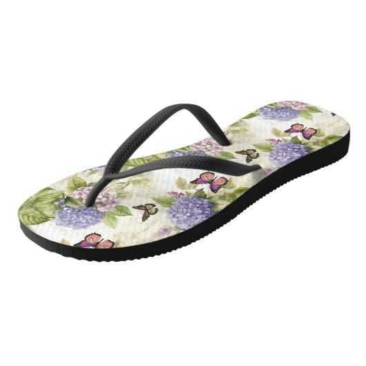 Himmlische Lila Hydrangea Harmonie Badesandalen (Schrägansicht)