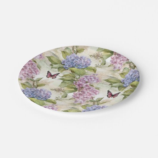 Himmlische Lila Hydrangea Harmonie Pappteller (Schrägansicht)