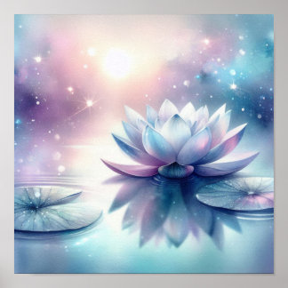 Himmlische Lotusblüte Wasserlilie Spirituell Kosmi Poster