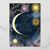 Himmlische Magie Mond & Sterne Hochzeit Folieneinladung (Vorderseite)
