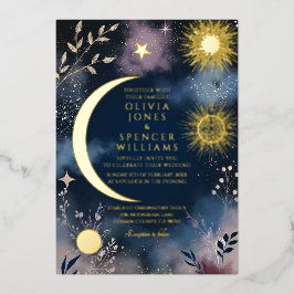 Himmlische Magie Mond & Sterne Hochzeit Folieneinladung