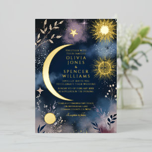 Himmlische Magie Mond & Sterne Hochzeit Folieneinladung