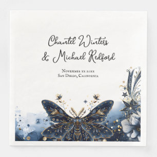 Himmlische Marineblaue und goldene Motten-Hochzeit Serviette