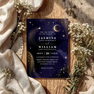 Himmlische Midnight Blue Sterne Mond QR-Code Hochz Einladung